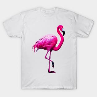 Pink Flamingo on Green T-Shirt